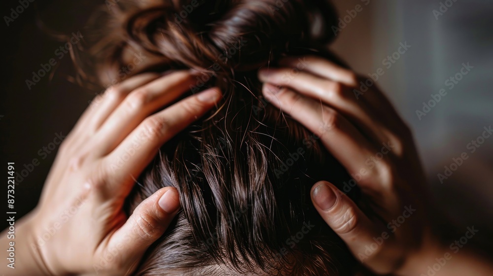 Naklejka premium Hands arranging hair on the head