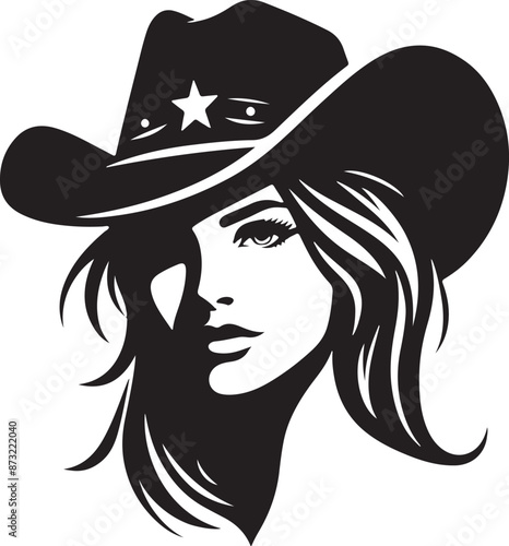 Cowgirl face silhouette vector illustration style with white background