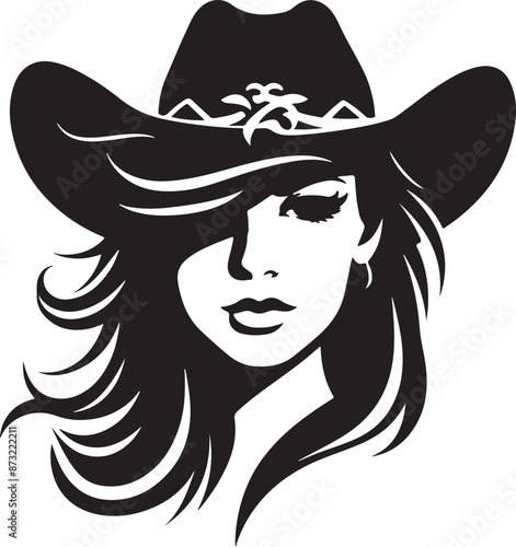 Cowgirl face silhouette vector illustration style with white background
