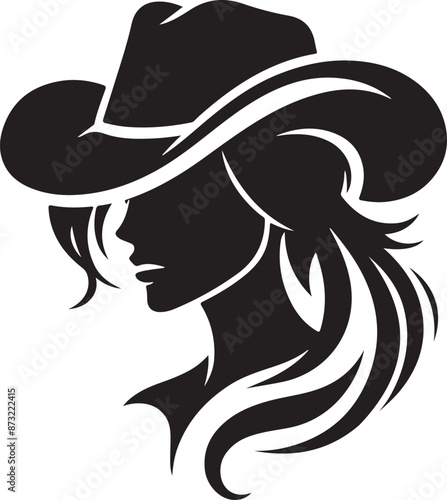 Cowgirl face silhouette vector illustration style with white background