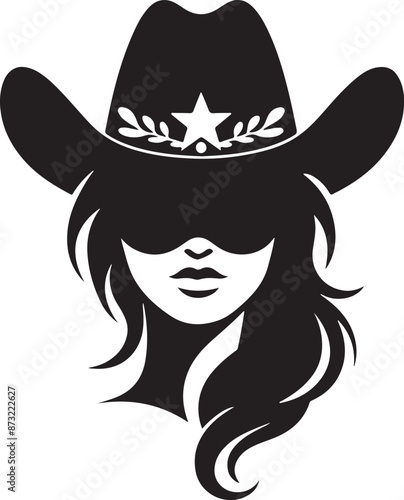 Cowgirl face silhouette vector illustration style with white background