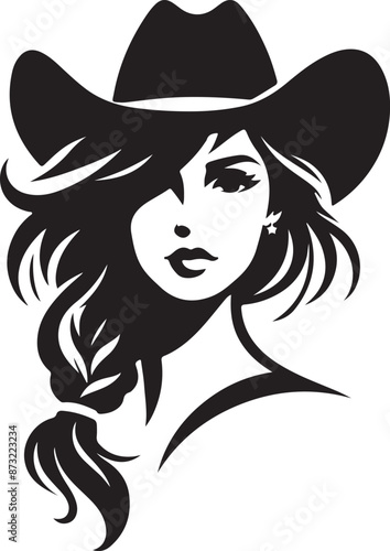 Cowgirl face silhouette vector illustration style with white background