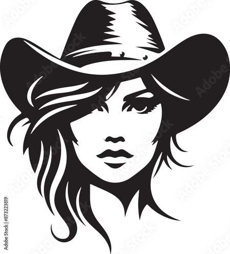 Cowgirl face silhouette vector illustration style with white background