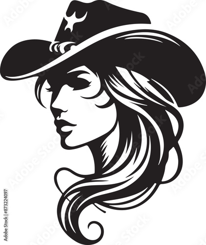Cowgirl face silhouette vector illustration style with white background