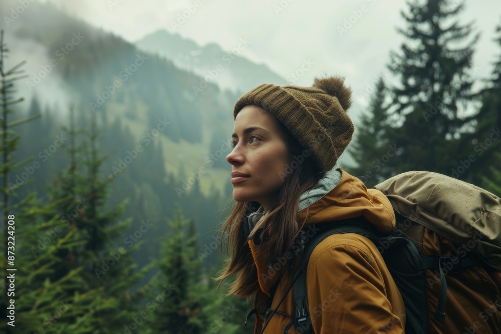 brunnete woman in mountain tour concept brunnete woman in mountain tour concept