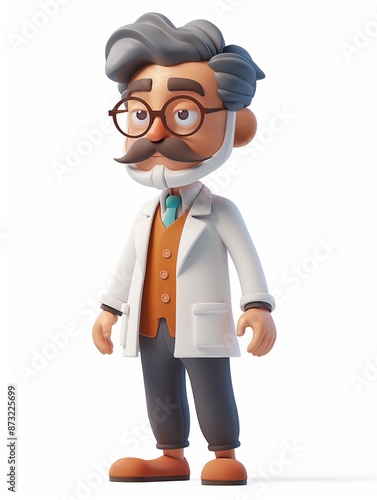 Professor male, Full body character, 3D render illustration, Clip art, academia, isolated on white background 