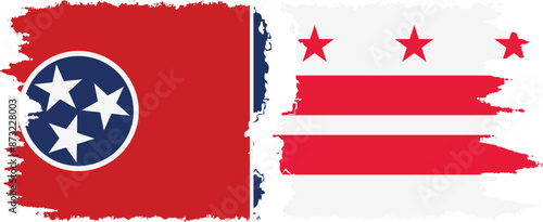 District of Columbia USA - Washington, DC and Tennessee state grunge brush flags connection vector