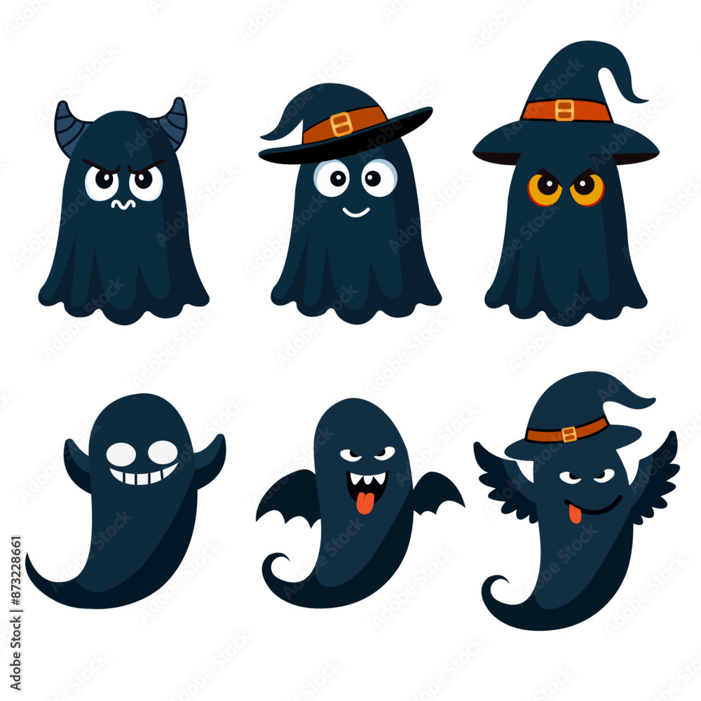 Spooky Halloween ghosts vector illustrations. Fun and Scary Designs Spooky Halloween ghosts vector illustrations. Fun and Scary Designs