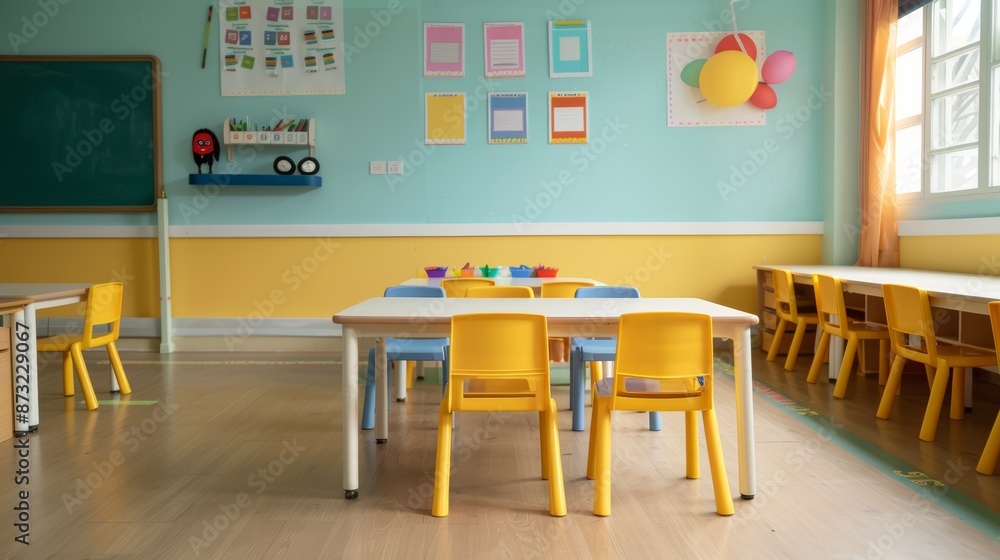 A teacher welcoming young learners to a vibrant classroom A teacher welcoming young learners to a vibrant classroom
