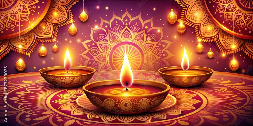 Celebrate diwali with this beautiful background of traditional oil lamps, mandalas, and a warm glow, perfect for greetings Celebrate diwali with this beautiful background of traditional oil lamps, mandalas, and a warm glow, perfect for greetings
