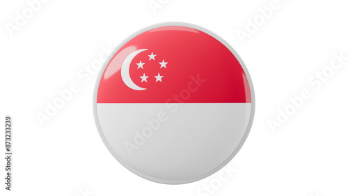 Singapore Circle flag icon . Transparent backgound. 3d rendered with alpha channel. Round shape.