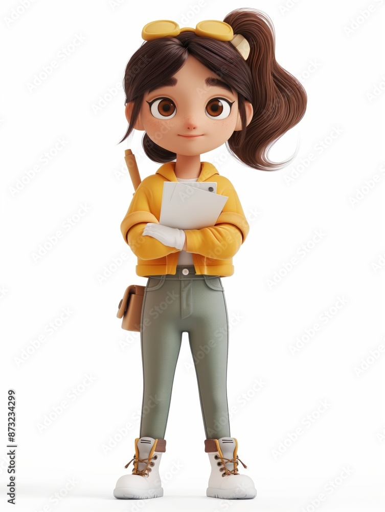 Graphic Designer female, Full body character, 3D render illustration, Clip art, graphic design, isolated on white background Graphic Designer female, Full body character, 3D render illustration, Clip art, graphic design, isolated on white background