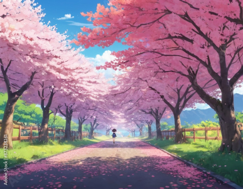 Cherry Blossom Trees in Full Bloom landscape anime style