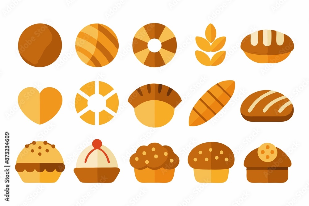 a set of freshly baked and cooked baked goods on a white background a set of freshly baked and cooked baked goods on a white background