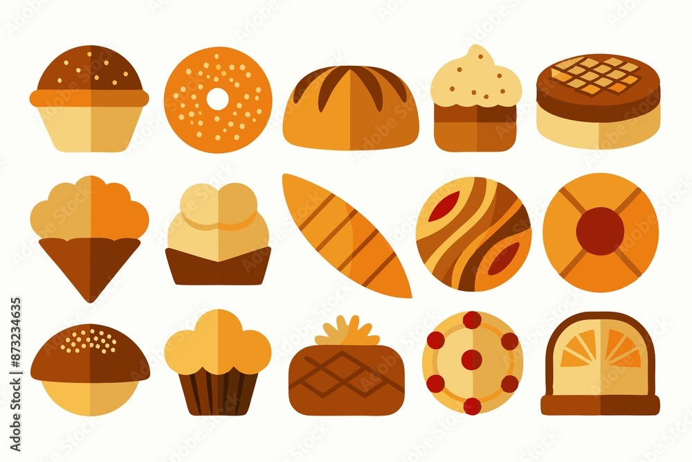 a set of freshly baked and cooked baked goods on a white background a set of freshly baked and cooked baked goods on a white background