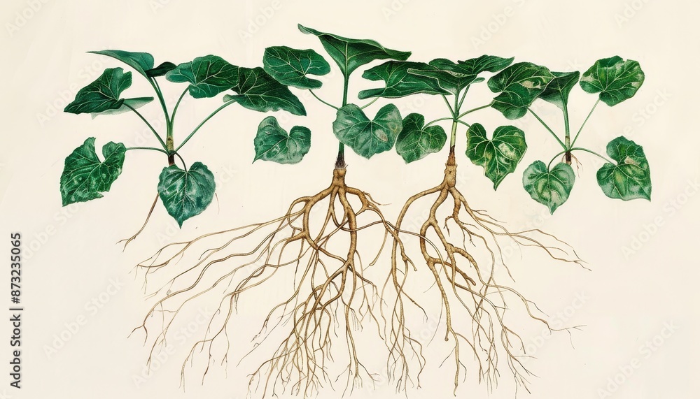Botanical Study, Detailed Plant Anatomy Illustration of Root and Leaf ...