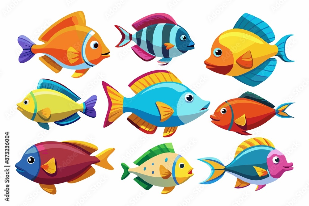 Fototapeta premium a set of different species of marine life living in the sea, on a white background