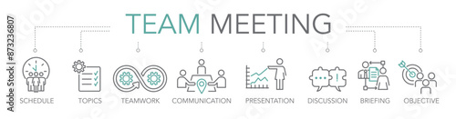 Team meeting and briefing - thin line two-tone icon concept vector illustration