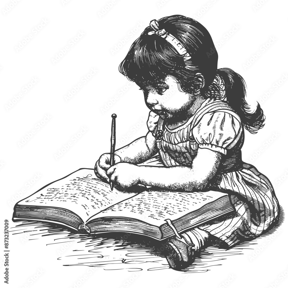 Young girl diligently writing in her diary Young girl diligently writing in her diary