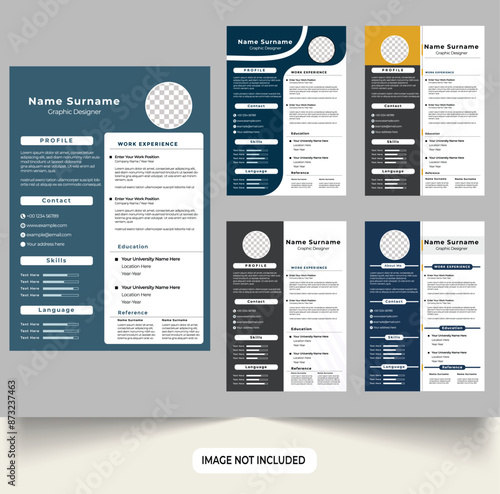 Office job application CV and resume template set vector. Modern resume layout design collection for employees. intern CV template bundle vector for official work. minimalist resume design templates