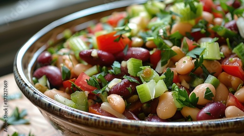 Summer Salad with Mixed Beans Celery Tomatoes and Parsley