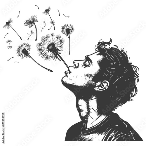 Man Blowing Dandelion Seeds into the Air
