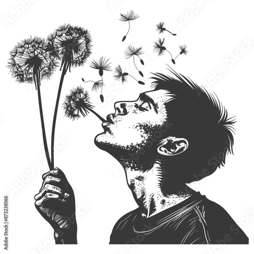 Man Blowing Dandelion Seeds into the Air