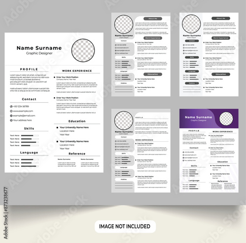 Office job application CV and resume template set vector. Modern resume layout design collection for employees. intern CV template bundle vector for official work. minimalist resume design templates
