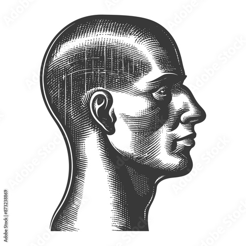 Detailed Pen Sketch of a Human Head in Profile View
