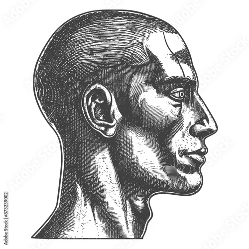 Detailed Pen Sketch of a Human Head in Profile View