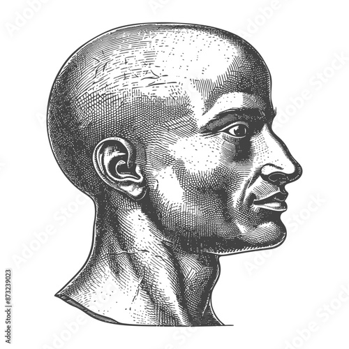 Detailed Pen Sketch of a Human Head in Profile View