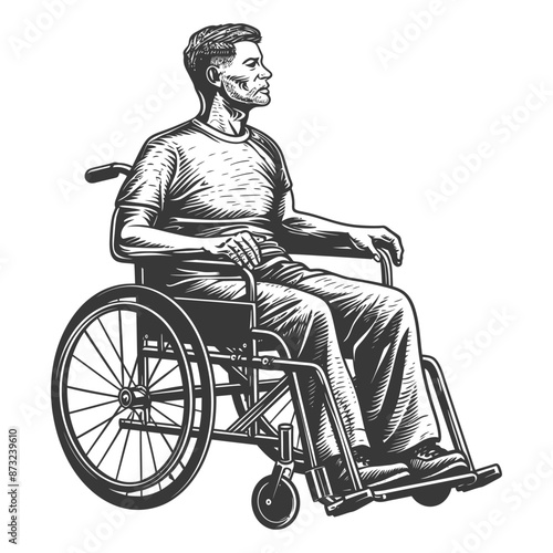 Thoughtful Man in Wheelchair Illustration