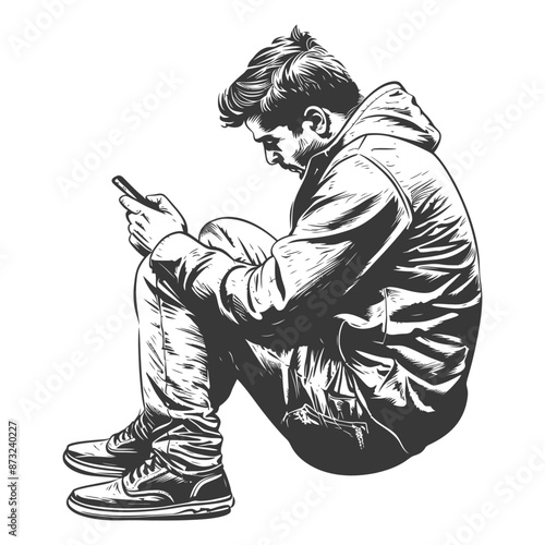 Young man engrossed in his mobile device, lost in the digital world