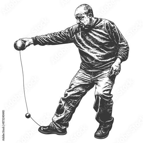 Illustration of a man playing P?tanque, a traditional French boules game