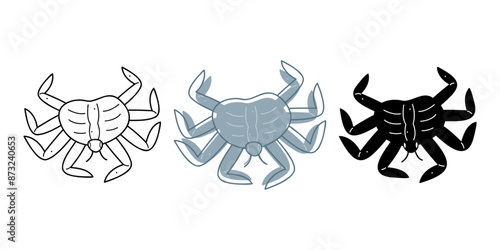 A small set with crab in different colors. Doodle clip art for your projects.