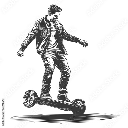 Stylish Man Rides Futuristic Electric Skateboard