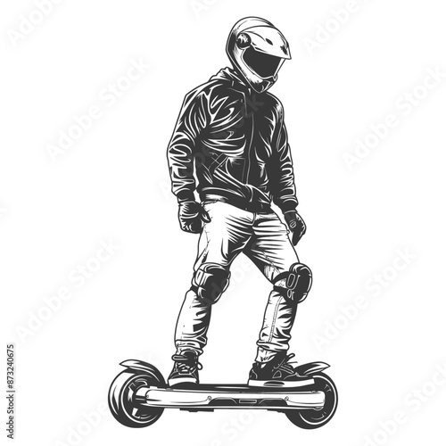 Futuristic Man Riding Electric Skateboard