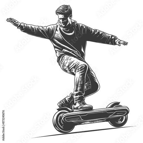 Youngster Rides Futuristic Electric Skateboard with Style