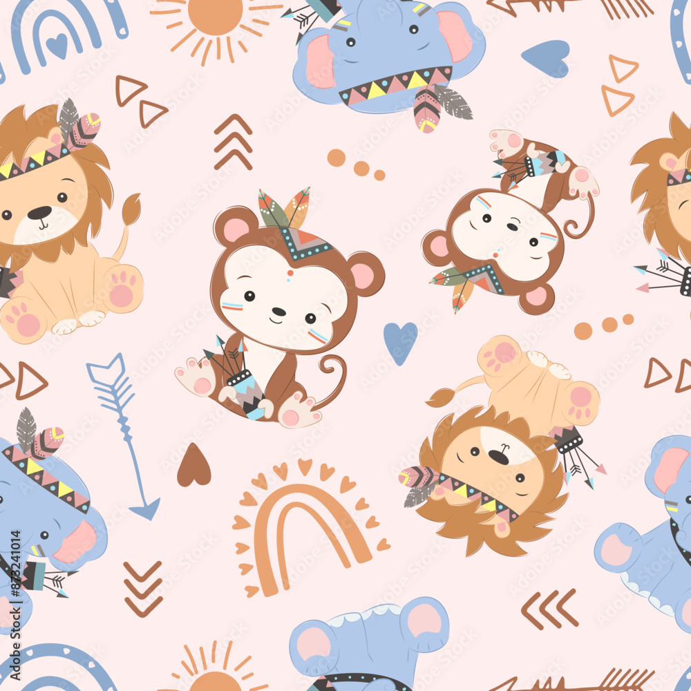 Naklejka premium MobileCute boho animals seamless pattern