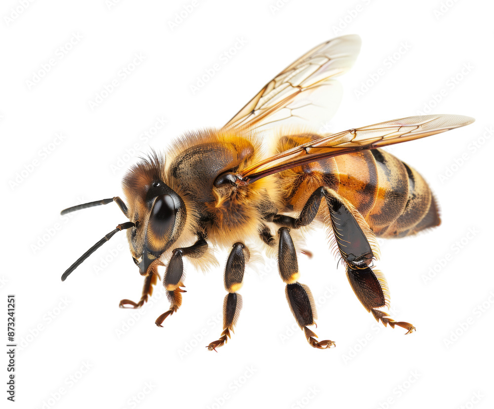 Honey bee with wings and stripes, isolated on white background. Honey bee with wings and stripes, isolated on white background.