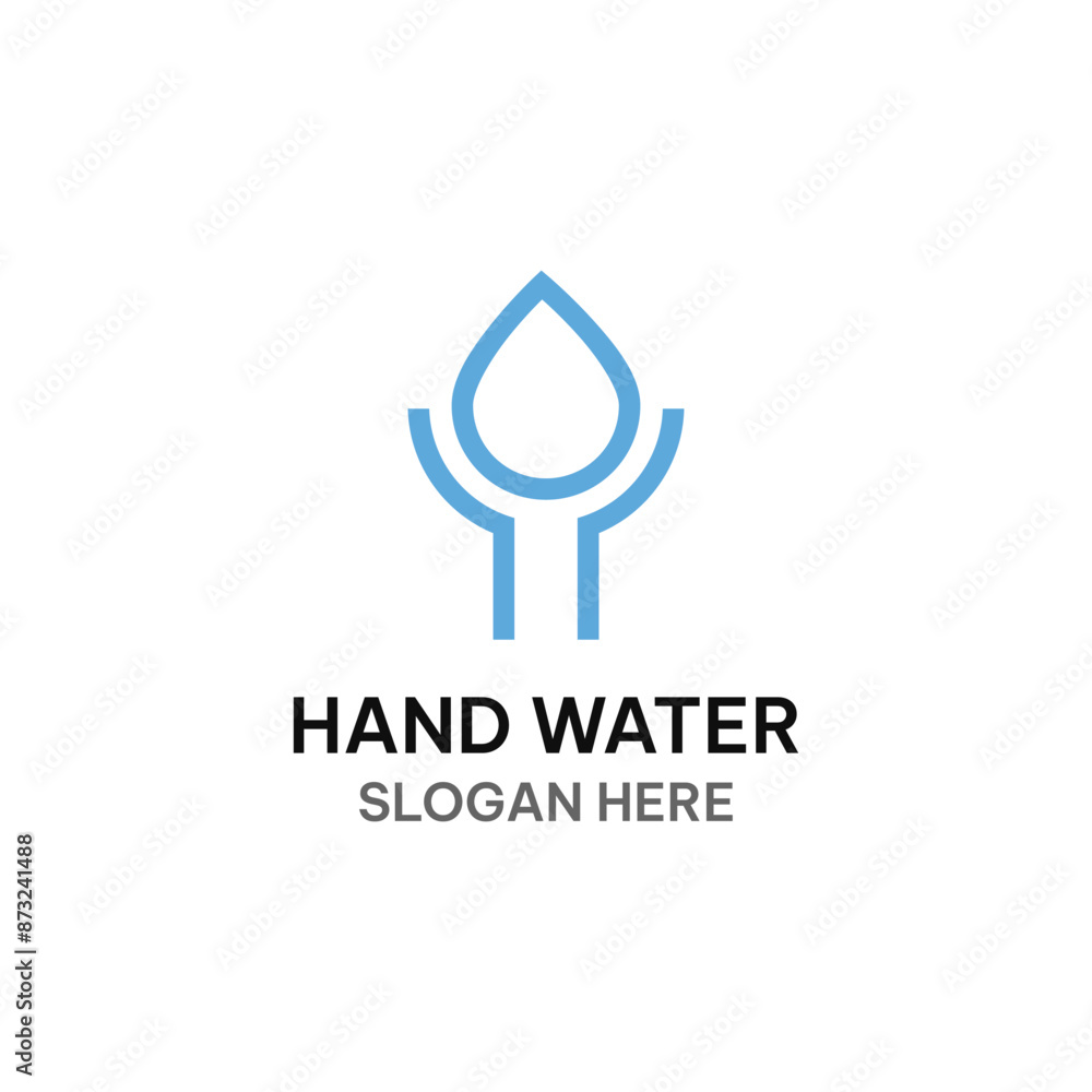 Hand water logo template in simple style. Hand and water drop vector illustration Hand water logo template in simple style. Hand and water drop vector illustration