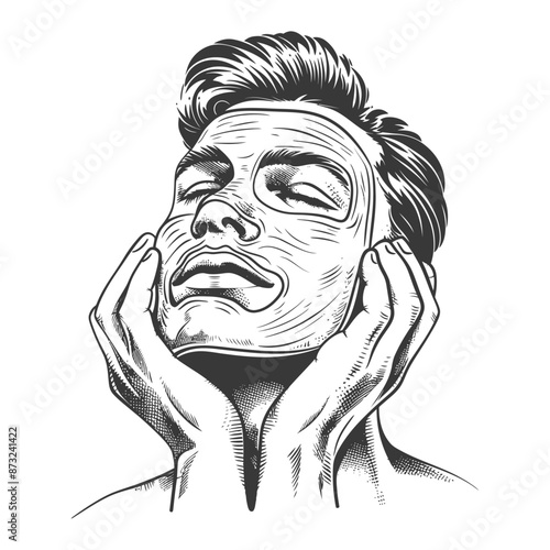 Pensive man with a facial mask on his face