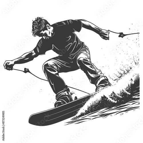 Wakeboarding through crashing waves creates an exhilarating ride.