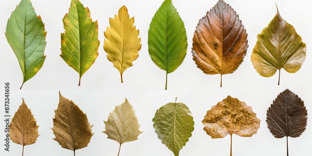 Obraz premium Assorted Colorful Leaves on White Background