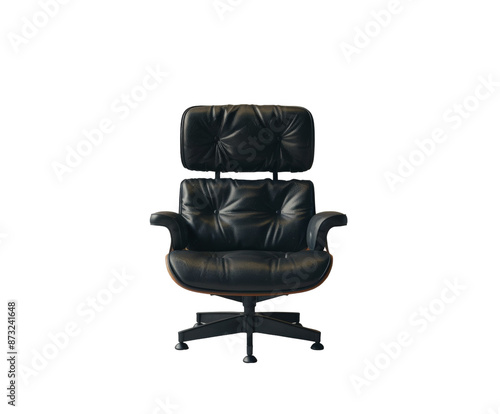 Black leather office chair with armrests on white background.. photo