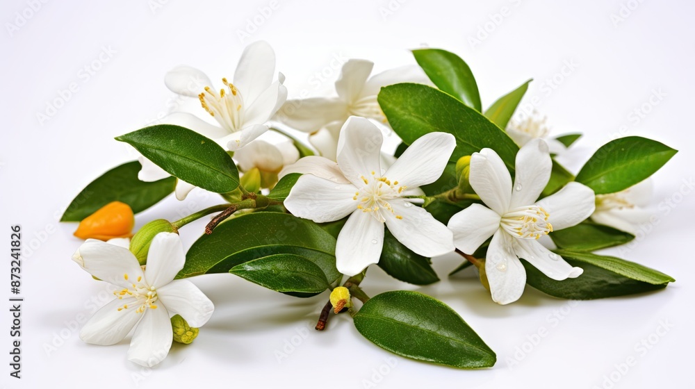 Obraz premium Cluster of White Flowers With Green Leaves