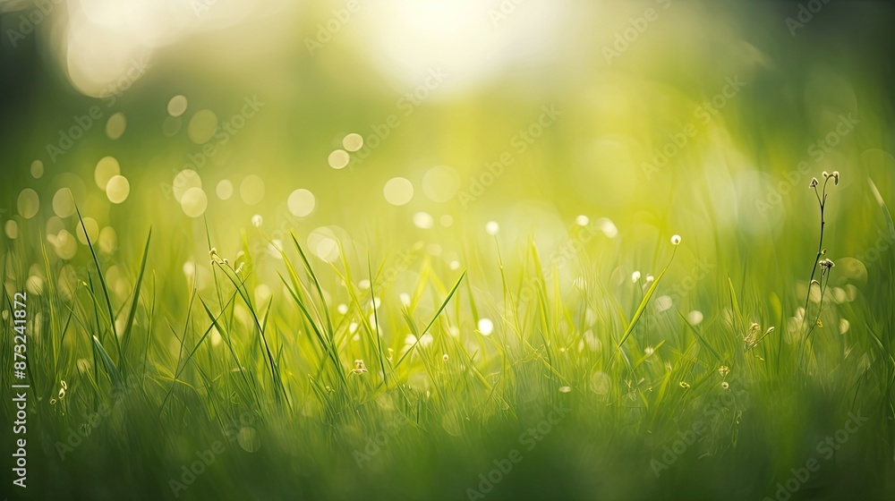 Naklejka premium Close Up of Dewy Grass