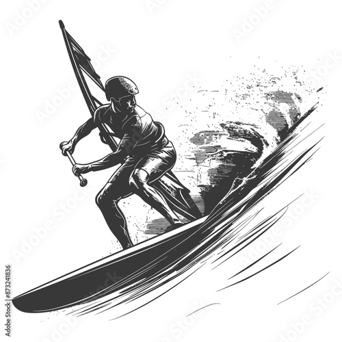 Windsurfer riding the waves with a wing and harness
