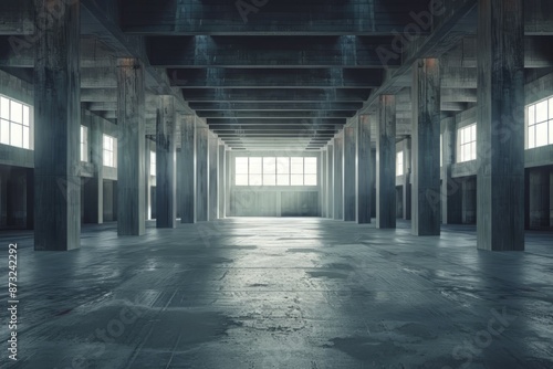 Wallpaper Mural Spacious concrete warehouse interior with large windows Torontodigital.ca