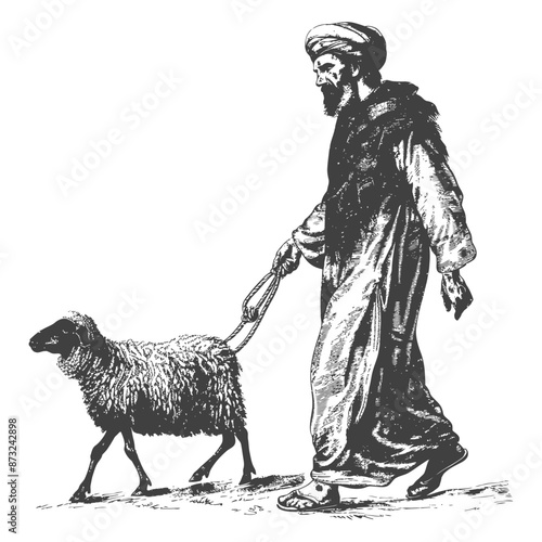 Historical Sketch of a Shepherd Leading a Sheep